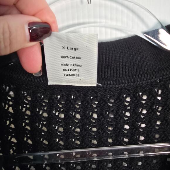 Varley Monte V-Neck Knit Polo Top Black White Contrast Collar Open Knit  XL - Picture 5 of 9